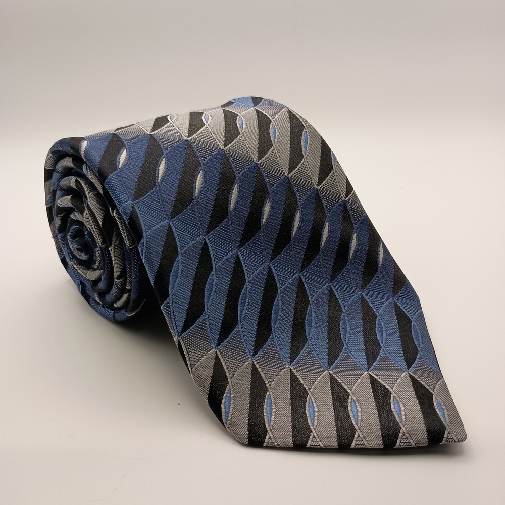 Perry Ellis Portfolio Mens Blue Silver Geometric Silk Necktie
